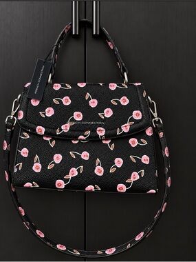 French Connection Black Handbag with Pink Floral Print